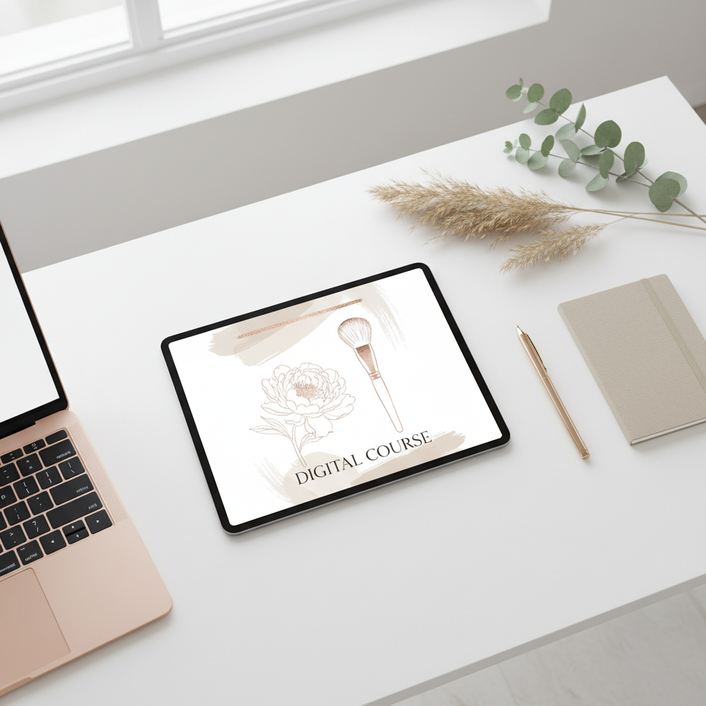 Makeup Artistry eBook in bright workspace setting